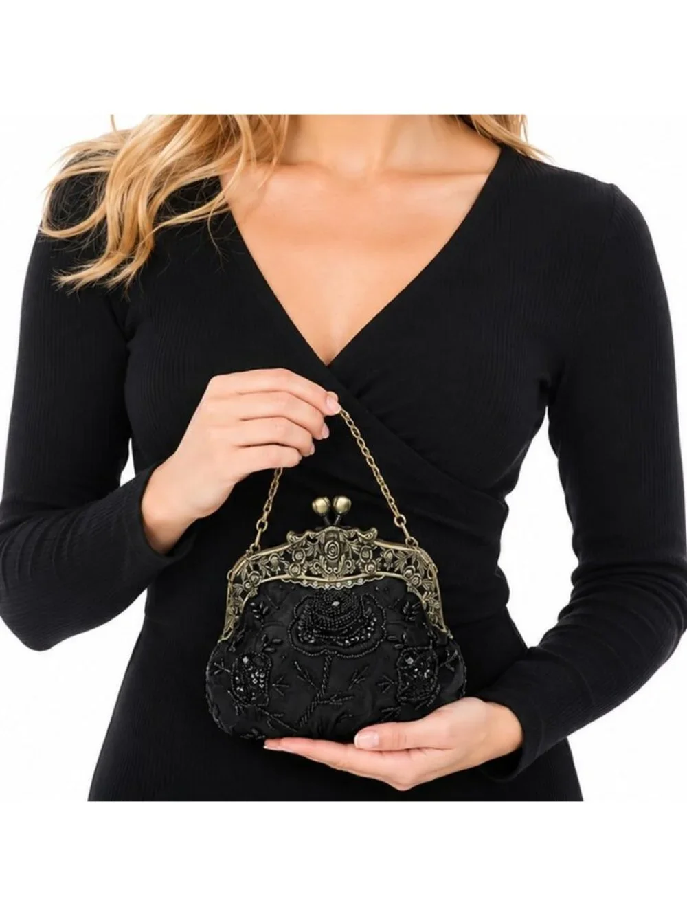 Vintage Beaded Sequin Flower Evening Clutch | Wedding & Prom Party Handbag
